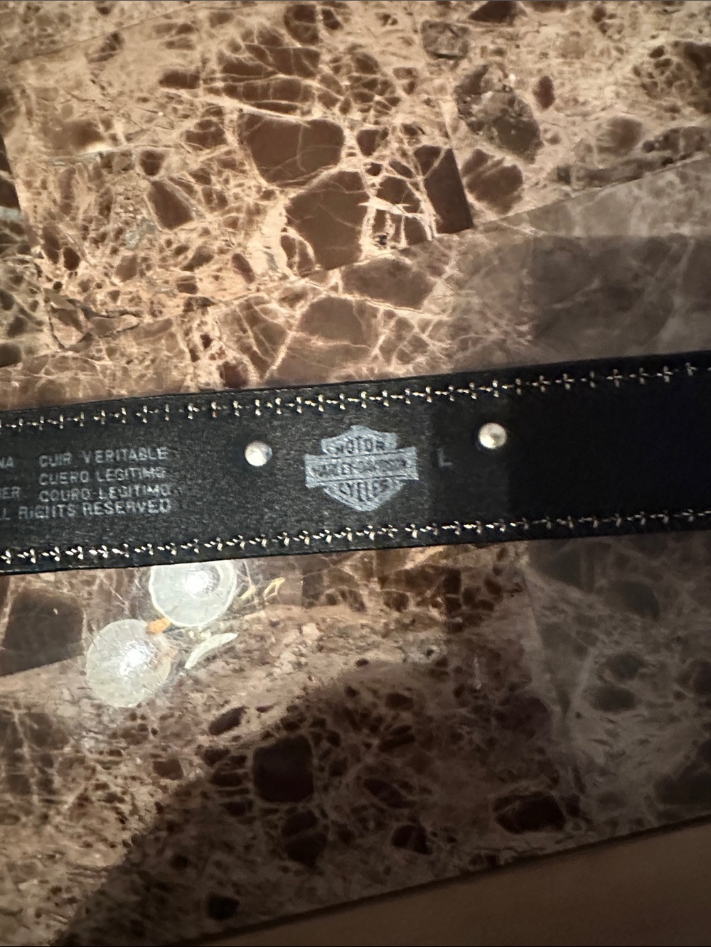 Harley-Davidson Black Leather Men's Studded Belt with Silver Emblems - Picture 7 of 7